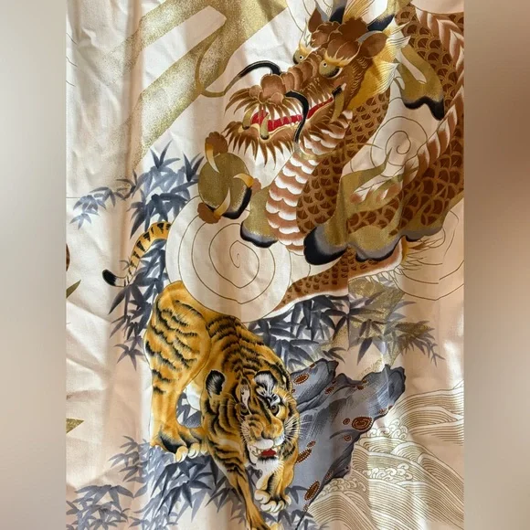 Vintage Japanese Tiger & Dragon 100% Cotton Kimono Wrap Robe, 58 Inches Length - Picture 4 of 15